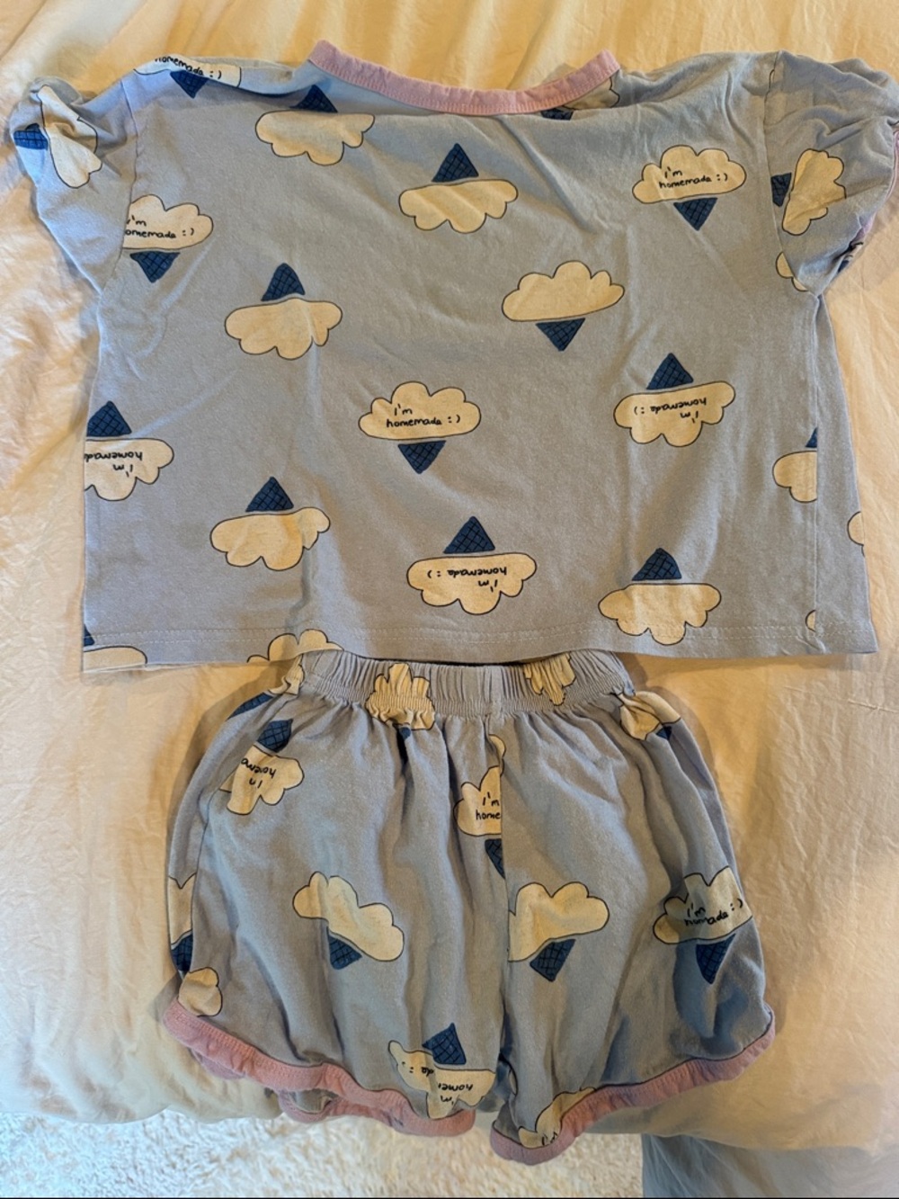 Kids Blue Cloud Print Matching Set - Top & Shorts